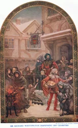 Sir Richard Whittington verteilt seine Wohltätigkeiten, aus Cassells Geschichte des britischen Volkes veröffentlicht von der Waverley Book Company Limited, ca. 1940